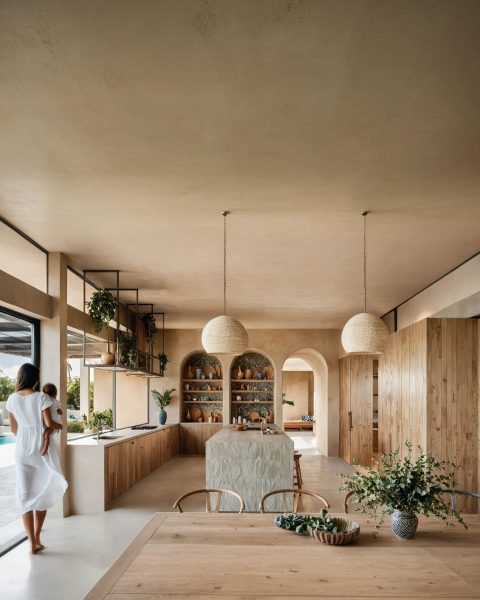 Modern Kitchen and Dining Space with Natural Light and Organic Textures - JAB house
