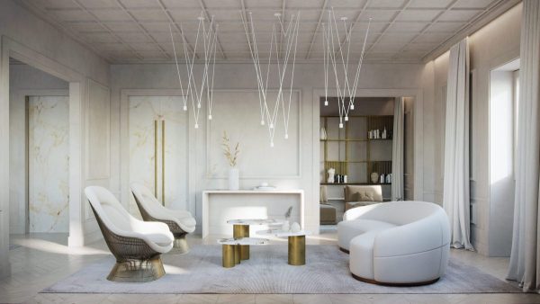  Elegant Modern Living Room with Curved Seating and Gold Accents - Coffee/Side tables (things)