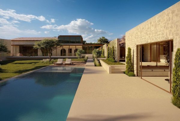 Contemporary outdoor leisure area with pool and modern architecture - IB house