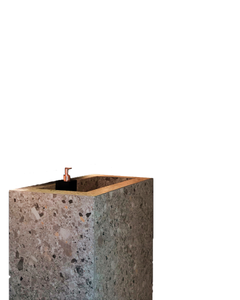 Rectangular stone sink with copper faucet - Piranha Tattoo Studios