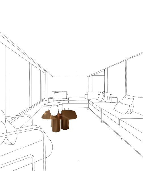 Modern Living Room Sketch with Large Windows and Minimalist Furniture - Coffee/Side tables (things)