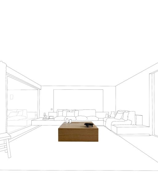 Minimalist Modern Living Room Concept Line Drawing with Furniture Layout - Coffee/Side tables (things)