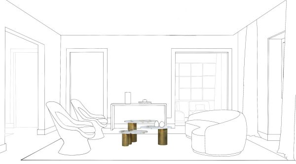 Minimalist Living Room Sketch with Central Table and Modern Seating - Coffee/Side tables (things)