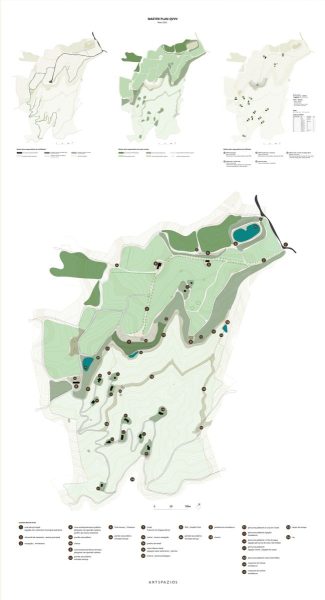 Topographic and thematic maps of a natural park with trails and points of interest - QVVV Master Plan