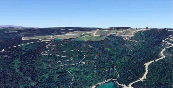 Panoramic aerial view of mountainous landscape with winding trails and mixed vegetation - QVVV Master Plan