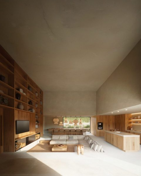 Minimalist Living Room with Wooden Shelving, Natural Light and Contemporary Design - MyLi house