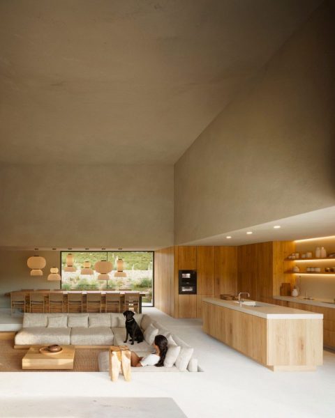 Modern Minimalist Open-Plan Living Room and Kitchen with Natural Light and Cozy Family Scene - MyLi house