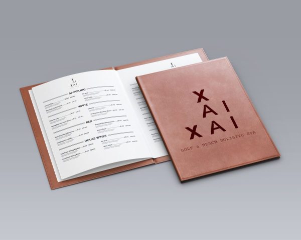 Elegant XAI menu with minimalist design and wine list - Xai-Xai hotel