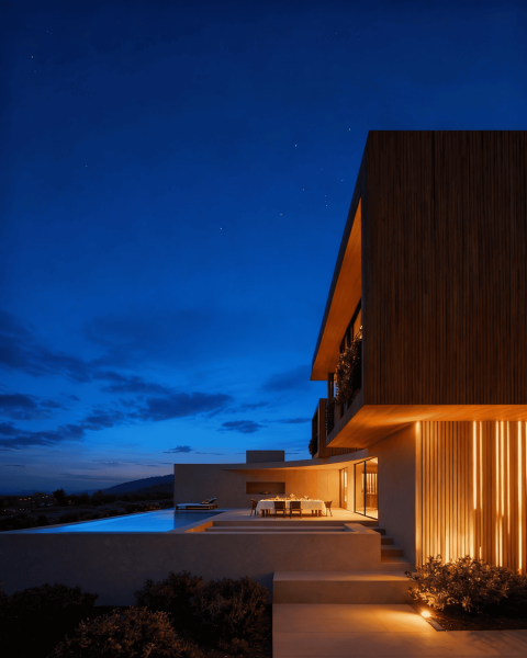 vista lateral casa noite