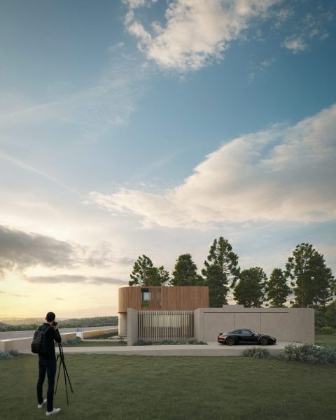 vista lateral garagem c carro e fotografo