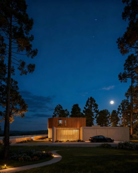 vista lateral garagem noite