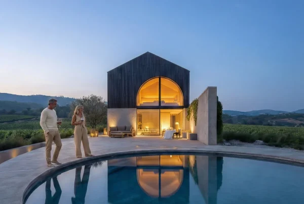 A farm in a vineyard, pool view